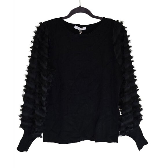 Sioni Milano Black Top With Textured Sleeve Detail Knit Compression Stretch Wome - Picture 1 of 7
